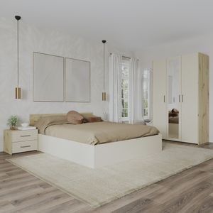 Set dormitor haaus Malmo V3, Pat 200 x 140 cm, Stejar Artisan/Argila