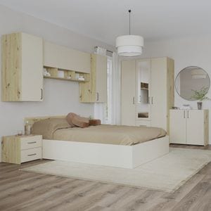 Set dormitor haaus Malmo V14, Pat 200 x 140 cm, Stejar Artisan/Argila