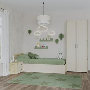 Set dormitor haaus Malmo V18, Pat 200 x 90 cm, Stejar Artisan/Argila