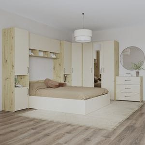 Set dormitor haaus Malmo V6, Pat 200 x 160 cm, Stejar Artisan/Argila