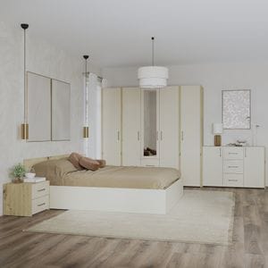 Set dormitor haaus Malmo V9, Pat 200 x 160 cm, Stejar Artisan/Argila