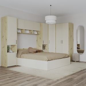 Set dormitor haaus Malmo V15, Pat 200 x 160 cm, Stejar Artisan/Argila