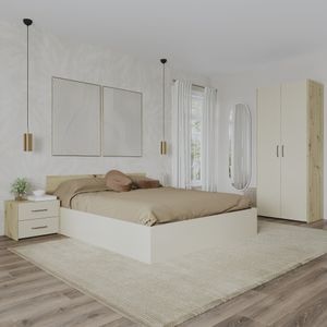 Set dormitor haaus Malmo V16, Pat 200 x 160 cm, Stejar Artisan/Argila