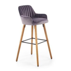 Scaun bar HM H93, DRIMUS, catifea, gri, 48 x 52 x 98 cm