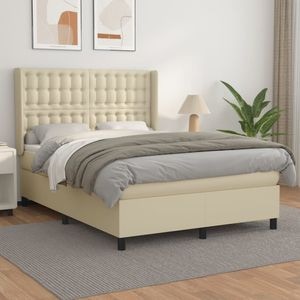 Pat box spring cu saltea vidaXL, crem, 140x200 cm, piele ecologica