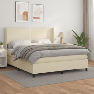 Pat box spring cu saltea vidaXL, crem, 160x200 cm, piele ecologica