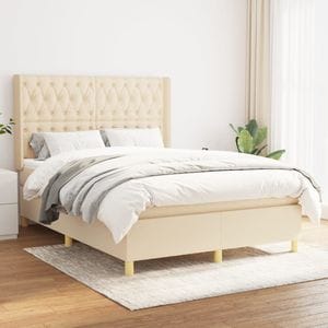 Pat box spring cu saltea vidaXL, crem, 140x200 cm, textil