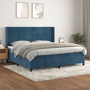 Pat box spring cu saltea vidaXL, albastru inchis, 200x200 cm, catifea