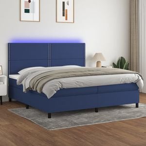 Pat cu arcuri vidaXL, saltea si LED, albastru, 200x200 cm