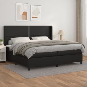 Pat box spring cu saltea vidaXL, negru, 200x200 cm, piele ecologica