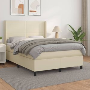 Pat box spring cu saltea vidaXL, crem, 140x190 cm, piele ecologica