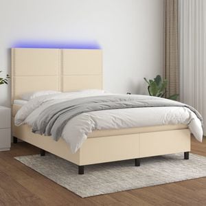 Pat cu arcuri vidaXL, saltea si LED, crem, 140x190 cm