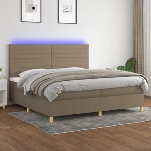 Pat cu arcuri vidaXL, saltea si LED, gri taupe, 200x200 cm
