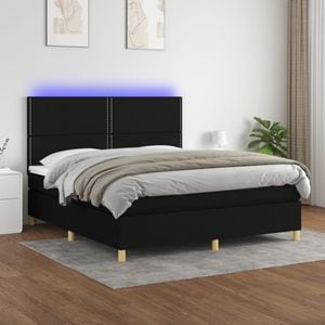 Pat cu arcuri vidaXL, saltea si LED, negru, 160x200 cm