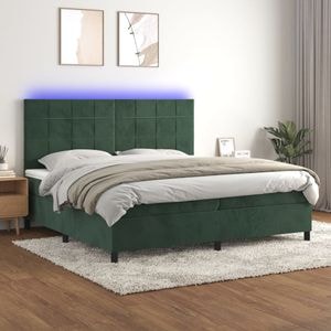 Pat cu arcuri vidaXL, saltea si LED, verde inchis, 200x200 cm