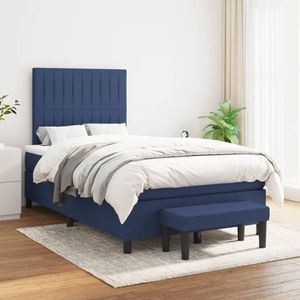 Pat box spring cu saltea vidaXL, albastru, 120x200 cm, textil