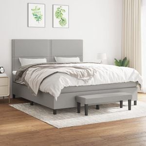 Pat continental cu saltea vidaXL, gri deschis, 160x200 cm, textil