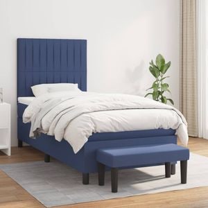 Pat box spring cu saltea vidaXL, 100x200 cm, textil, albastru