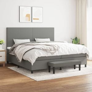 Pat box spring cu saltea vidaXL, 200x200 cm, textil, gri inchis