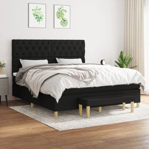 Pat box spring cu saltea vidaXL, 160x200 cm, textil, negru