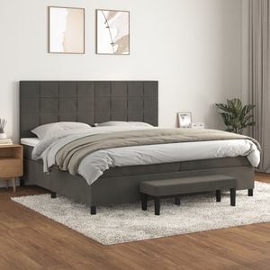 Pat box spring cu saltea vidaXL, 200x200 cm, catifea, gri inchis