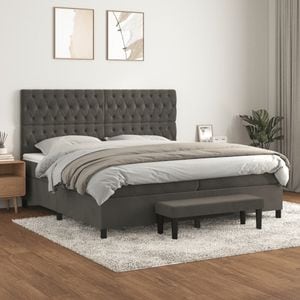 Pat box spring cu saltea vidaXL, 200x200 cm, catifea, gri inchis