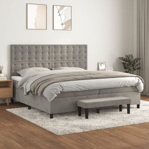 Pat box spring cu saltea vidaXL, 200x200 cm, catifea, gri deschis
