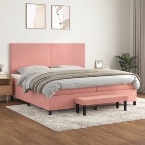 Pat box spring cu saltea vidaXL, 200x200 cm, catifea, roz