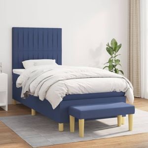 Pat box spring cu saltea vidaXL, 100x200 cm, textil, albastru