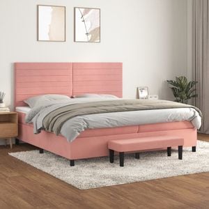 Pat box spring cu saltea vidaXL, 200x200 cm, catifea, roz