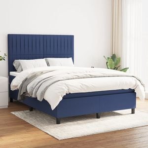 Pat box spring cu saltea vidaXL, 140x200 cm, textil, albastru