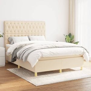 Pat box spring cu saltea vidaXL, 140x200 cm, textil, crem
