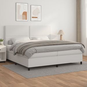 Pat box spring cu saltea vidaXL, 200x200 cm, piele ecologica, alb