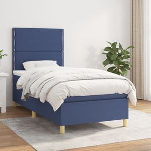 Pat box spring cu saltea vidaXL, 100x200 cm, textil, albastru