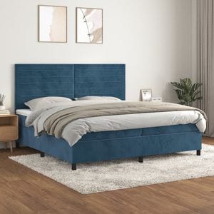 Pat box spring cu saltea vidaXL, 200x200 cm, catifea, albastru inchis