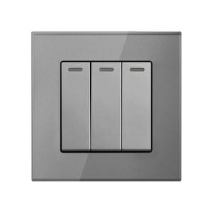 Intrerupator Triplu Cap Scara Cu Panou Din Sticla Securizata Techstar TGS 01, 220V, 16A, 86 X 86 Mm, Gri, cu 3 Faze