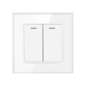 Intrerupator Dublu Cap Scara Cu Panou Din Sticla Securizata Techstar TGS 01, 220V, 16A, 86 X 86 Mm, Alb, cu 2 Module