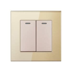 Intrerupator Dublu Cap Scara Cu Panou Din Sticla Securizata Techstar TGS 01, 220V, 16A, 86 X 86 Mm, Auriu, cu 2 Module