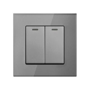 Intrerupator Dublu Cap Scara Cu Panou Din Sticla Securizata Techstar TGS 01, 220V, 16A, 86 X 86 Mm, Gri, cu 2 Module