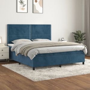 Pat box spring cu saltea vidaXL, albastru inchis, 180x200 cm, catifea