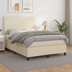 Pat box spring cu saltea vidaXL, crem, 140x190 cm, piele ecologica