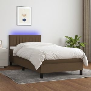 Pat cu arcuri vidaXL, saltea si LED, maro inchis, 90x200 cm