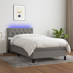 Pat cu arcuri vidaXL, saltea si LED, gri inchis, 80x200 cm