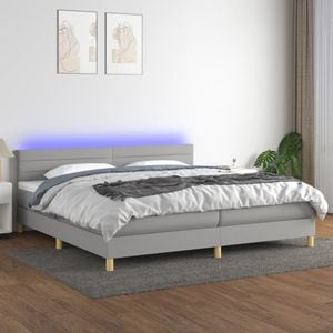 Pat cu arcuri vidaXL, saltea si LED, gri deschis, 200x200 cm