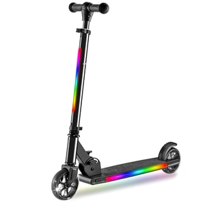 Trotineta cu 2 roti pentru copii, pliabila si portabila, lumini RGB LED, maner reglabil pe inaltime, frana spate, greutate maxima 60 kg, negru