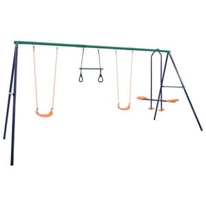 Set de leagane vidaXL, cu cadru, cu inele de gimnastica, cu 4 locuri, cadru din otel, 36 luni+, multicolor