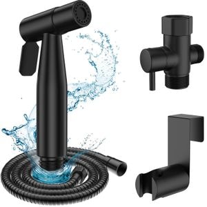 Set dus pentru igiena intima, baterie bideu pentru WC din inox, 4 componente baterie, adaptor, furtun si suport de prindere pe wc sau perete cu presiune reglabila, filet 1/2, negru
