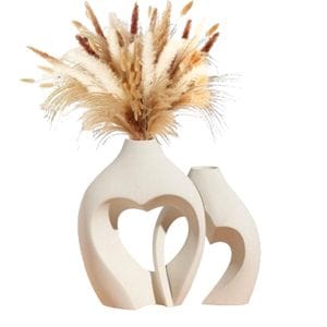 Set de 2 vaze ceramice albe in forma de inima, stil nordic, obiecte decorative minimaliste elegante pentru nunta, dining, living, birou, casa