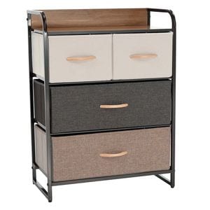 Comoda DacEnergy, constructie metalica, 4 sertare de panza, cu manere din lemn, 58 x 78,5 x 29 cm, nuante de maro