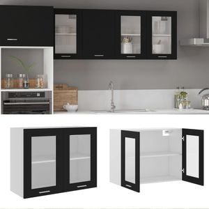 Dulap de sticla suspendat vidaXL, 80 x 31 x 60 cm, PAL, negru